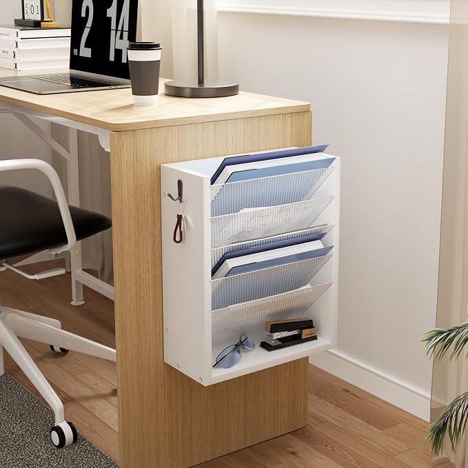 Mail Organizer Wall Mounted, 6-Slot Hanging File Organizer with Key Holder | Mail Sorter, Wood Letter Holder for Envelopes Bills Magazine Folders Papers Accessories for Home Office, White - Image 5