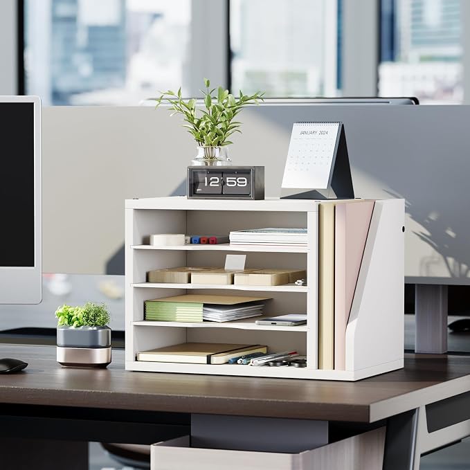 Creso hom Mail Sorter, File Organizer Desktop, Wood Desk Organizer with 3 Adjustable Shelves, Mail Holder for Office, Home, Letter Sorter File Holders for Envelopes, Mail Supplies Magazines, White | Mail Sorter, File Organizer Desktop, Mail Holder for ... - Image 4