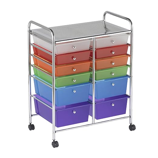 ECR4Kids 12-Drawer Everyday Mobile Storage Utility Cart, Mobile Organizer, Assorted by ECR4Kids