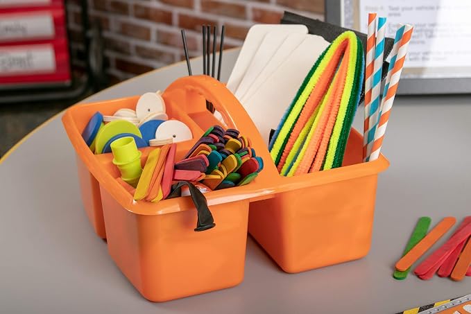 Teacher Created Resources Assorted Primary Colors Portable Plastic Storage Caddy 6-Pack for Classrooms, Kids Room, and Office Organization, (Blue, Green, Orange, Purple, Red and Yellow) 3 Compartment - Image 4