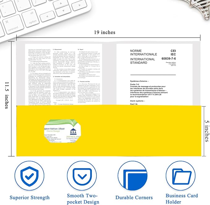 Zzrywuty 50 Packs Yellow Two Pocket File Folders with Business Card Slot,Textured Paper,Letter Size,Holds 100 Plus Sheets for School,Office,Business - Image 2