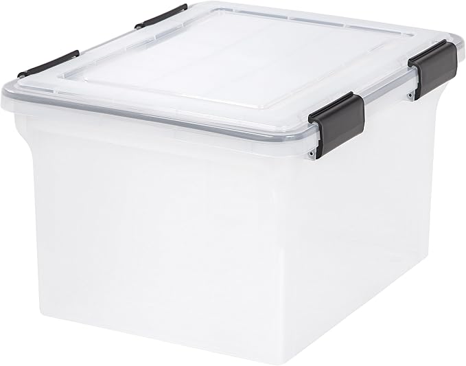 IRIS USA WeatherPro Storage File Box, 32 Qt. 6-Pack, Clear/Black | Protect files, documents and important records with weather resistant storage, secure latches and stackable organization - Image 4