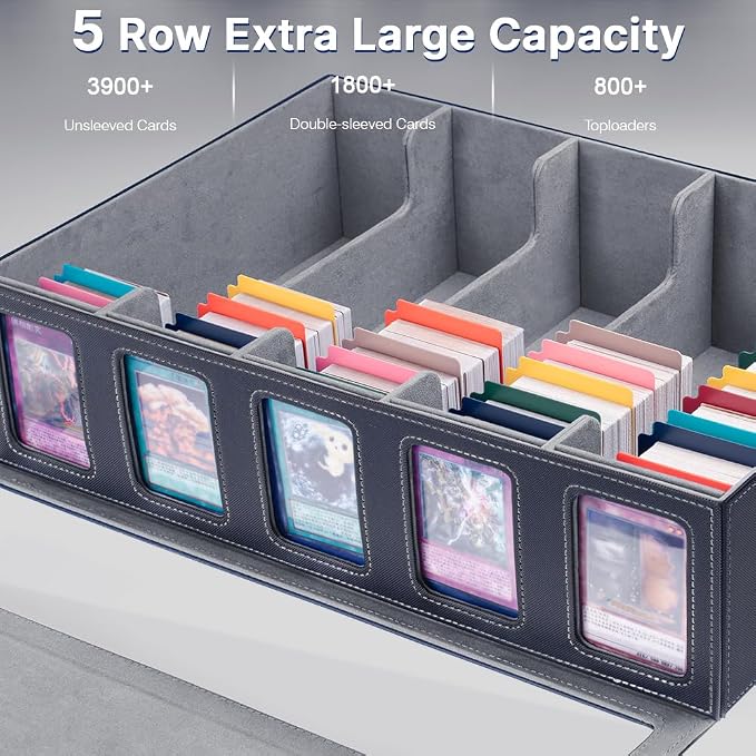 5-Row 3900+ Trading Card Storage Box for MTG, Card Deck Box with Snap-fit Design, 5 Card Sleeves, 10 Stoppers, 80 Dividers and 1 Dice Tray (Black-Grey) - Image 2