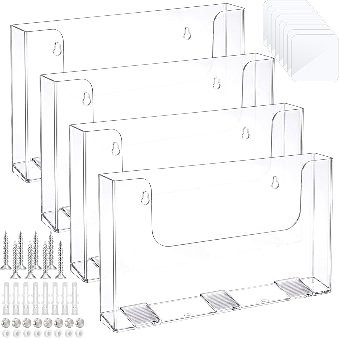 Ripeng 4 Pack Brochure Holder Wall Mount 11 x 8.5 Inch Clear Flyer Stand Acrylic Magazine Booklet Display Stand Plastic File Mail Literature Pamphlet Holder for Paper Organizer Rack Display Horizontal by Ripeng