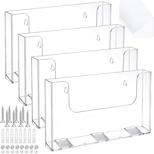 Ripeng 4 Pack Brochure Holder Wall Mount 11 x 8.5 Inch Clear Flyer Stand Acrylic Magazine Booklet Display Stand Plastic File Mail Literature Pamphlet Holder for Paper Organizer Rack Display Horizontal by Ripeng