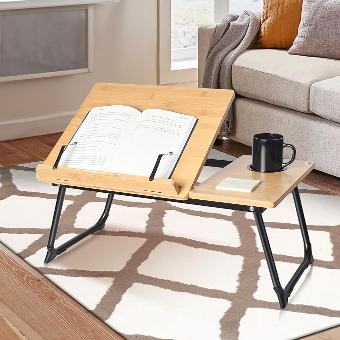 wishacc Book Stand for Reading in Bed, Laptop Stand Adjustable Book Holder Tray with Page Paper Clips Multi Angles Adjustable Cooking Bookstands for Textbook Recipe Magazine Tablet Portable - Image 2