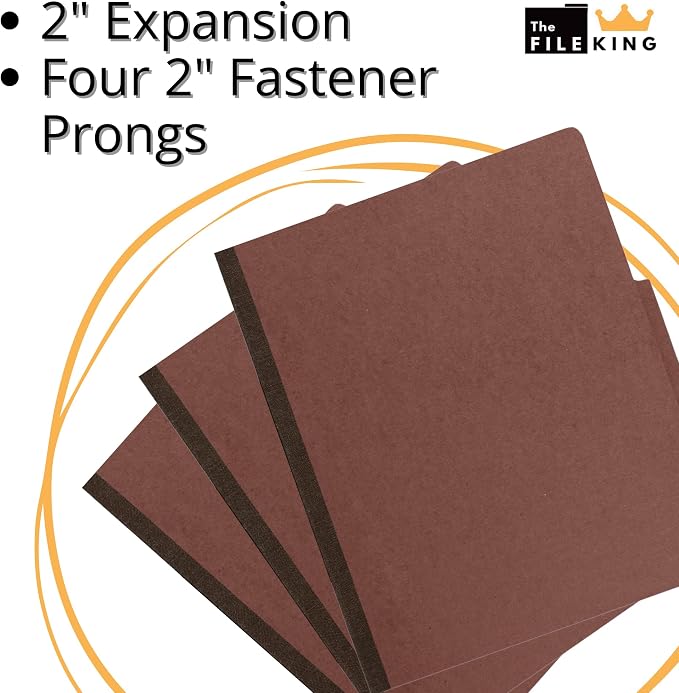The File King One Divider Brick Red Pressboard Classification File Folder - Letter Size | Box of 10 | Top Tab | 2” Expansion | Four 2-Inch Durable Fastener Prongs | USA Made - Image 4