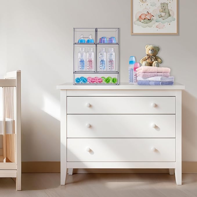 Sorbus Clear Stackable Baby Bottle Organizer Bins – 12 Pack Modular Plastic Storage Containers for Baby Bottles, Nipples, Caps, Pacifiers, Pantry, Kitchen, Cabinet, Nursery & Countertop Organization - Image 2