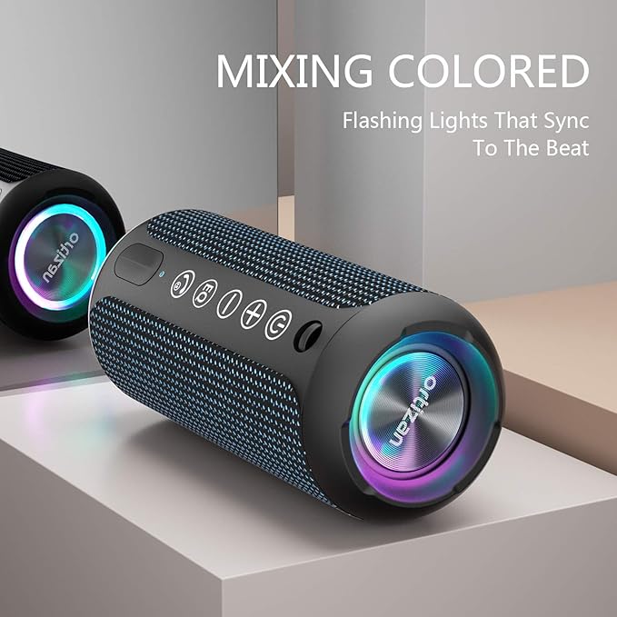Ortizan Portable Bluetooth Speakers, IPX7 Waterproof Wireless Speaker with 24W Loud Stereo Sound, Outdoor Speaker with Bluetooth 5.3, Deep Bass, RGB Lights, Dual Pairing, 30H Playtime for Home, Party