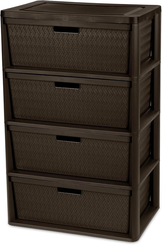Brown Storage Drawer, A Wide Four-drawer Storage Tower, Assembled Without Tools, with Detachable Fabric Drawers and A Handle for Multi-functional Storage. Suitable for Living Rooms and Bedrooms by Unknown
