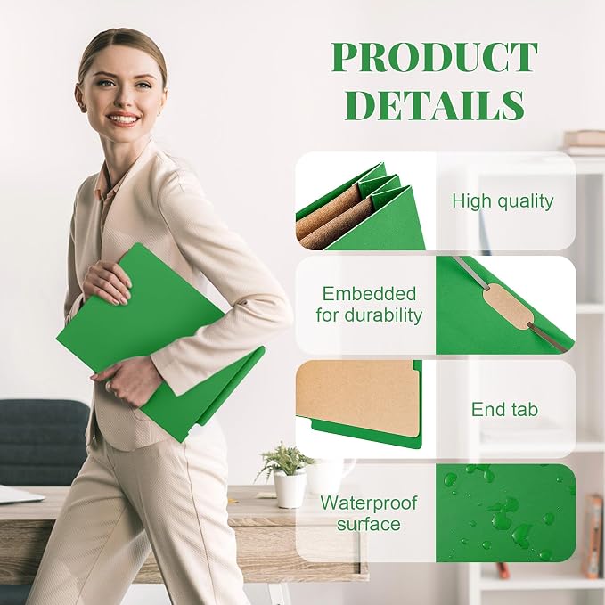 Skyygemm 24 Pack Classification Folders, Letter Size,2 Dividers,Green | Pressboard File Folders, 2 Prong Fasteners, 2" Expanding, Manila, End Tab, for Office School Legal Records Medical - Image 4