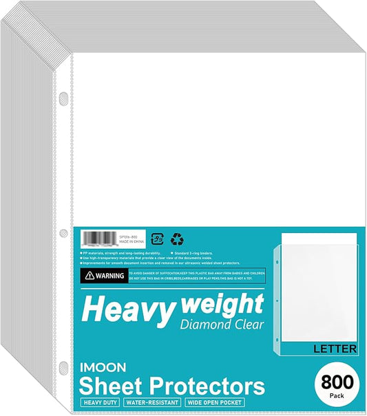 Heavyweight 3-Hole Letter Size Sheet Protectors - High Transparency Plastic Heavy Duty Sleeves for 3 Ring Binders, Archival Safe, Durable Page Protectors for Documents, 8.5x11 Inch (800 Pack) by Unknown