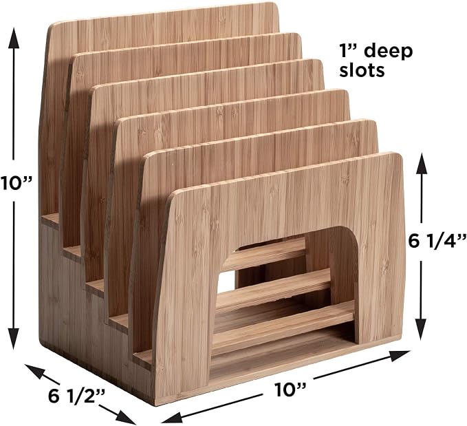MobileVision Bamboo Desktop Inclined File Folder Organizer and Paper Tray, Upright Sections, Step Sorter, 5 Slots - Image 2