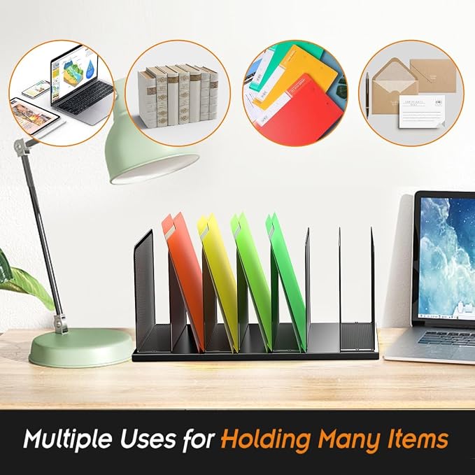 Kuntine.B 7-Section Upright Desk File Organizer Black 2 Pack | Vertical, Mesh, Metal, Assembly, Stability, Sturdiness, Organization, Standing - Image 4