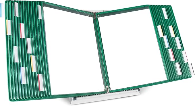 Tarifold Desktop Reference Display System, 30 Pockets, Expandable, Green | 30 Double-Sided PVC Pockets, Holds 60 Letter-Size Sheets, Sturdy Metal Base, Quick-Find Indexing, Quick and Easy to Assemble by TARIFOLD