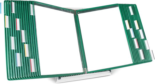 Tarifold Desktop Reference Display System, 30 Pockets, Expandable, Green | 30 Double-Sided PVC Pockets, Holds 60 Letter-Size Sheets, Sturdy Metal Base, Quick-Find Indexing, Quick and Easy to Assemble by TARIFOLD