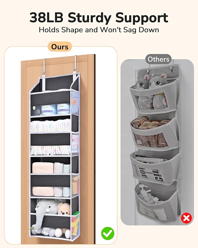 ULG 1 Pack Small Over Door Organizer with 4 Large Pockets 8 Mesh Side Pockets, Hanging Storage Organizer with Clear Window Kids Toys Deep Gray - Image 4