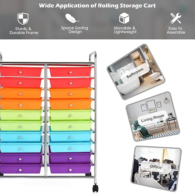 GOFLAME 20-Drawer Rolling Storage Cart, Multifunctional Art Craft Organizer Cart, Mobile Utility Storage Cart with Removable Drawers & Lockable Wheels, Craft Cart for Home Office School, Multicolored - Image 4