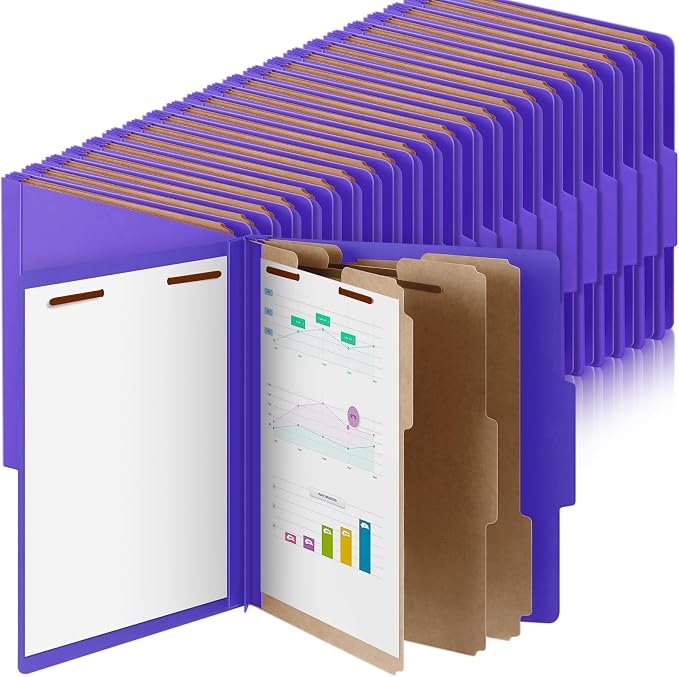Skyygemm 60 Pcs Classification Folder Letter Size, 3 Divider File,Purple | Back to School Supplies, Pressboard File with Fastener, Expanding Organizer Bulk for School Teacher, Office Employee, Staff by Skyygemm
