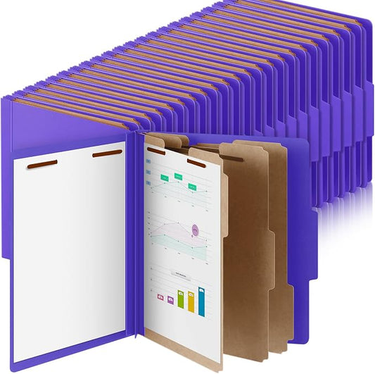 Skyygemm 60 Pcs Classification Folder Letter Size, 3 Divider File,Purple | Back to School Supplies, Pressboard File with Fastener, Expanding Organizer Bulk for School Teacher, Office Employee, Staff by Skyygemm