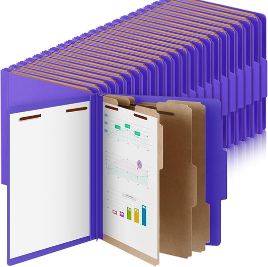 Skyygemm 48 Pcs Classification Folder Letter Size, 3 Divider File,Purple | Back to School Supplies, Pressboard File with Fastener, Expanding Organizer Bulk for School Teacher, Office Employee, Staff by Skyygemm