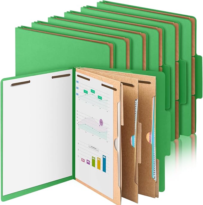 Skyygemm 12 Pcs Classification Folders 3 Pocket Dividers Letter Size Employee File Folder with 2 Prong Fasteners 2 in Expansion Pressboard Medical Document Organizers Bulk for School Office(Green) by Skyygemm