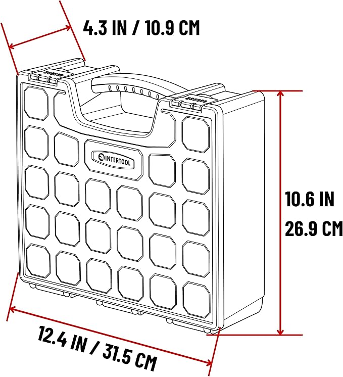 INTERTOOL Hardware Organizer with 7 Deep Removable Bins - Small Parts Storage Tool Box for Nuts, Bolts, Screws, Nails - Portable Handle Transparent Lid with Locks BX08-4032 - Image 3