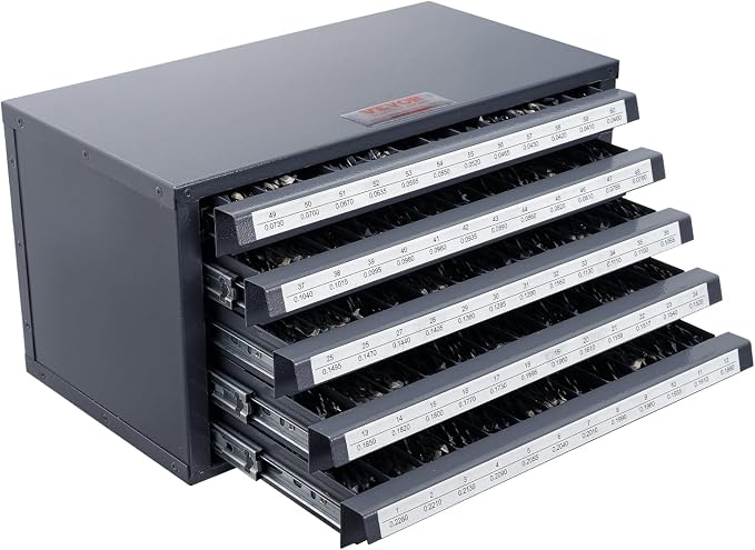 VEVOR Drill Bit Dispenser Cabinet, Five-Drawer Drill Bit Dispenser, 60-Compartment Drill Bit Organizer Cabinet, Drill Dispenser Organizer Cabinet Holder for Jobber Length Wire Gauge Sizes 1 to 60 by VEVOR