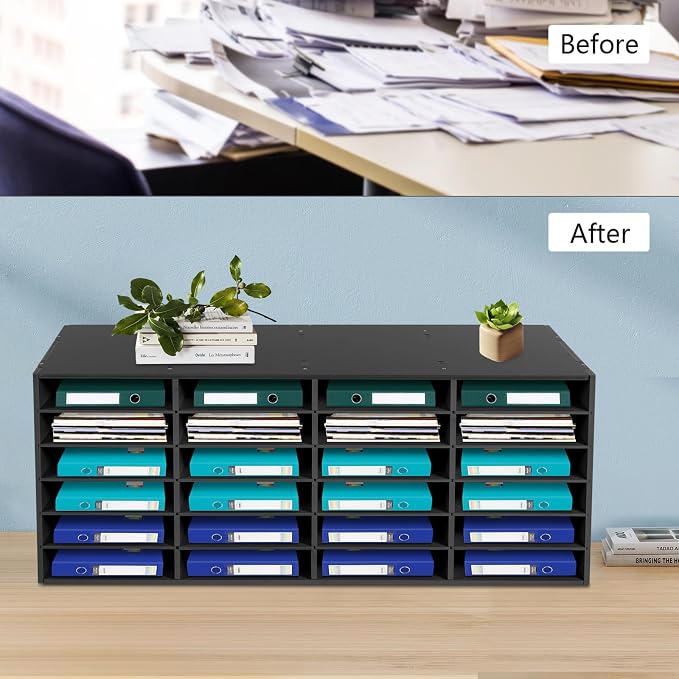 24 Slot Adjustable Literature Organizer Desk Mail File Sorter Office Black | Removable Shelves For Tall Items, 11 Lbs Per Slot Capacity, Durable PVC, Easy Assembly, Rounded Safe Edges, Multi-scene Use - Image 2
