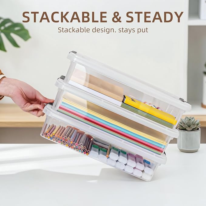 Citylife 6 PCS Clear Plastic Container Clip Box with Latching Lids, Stackable Document Paper Protectors Organizer Container for Office, Home, and School Supplies - Image 5