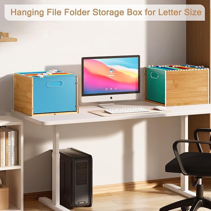 Sbanmao Hanging File Organizer, Clear Acrylic File Box Organizer, Bamboo Filing Box File Crate Organizer Storage Boxes, Portable Filing Folder with Handle for Letter Size - Image 9