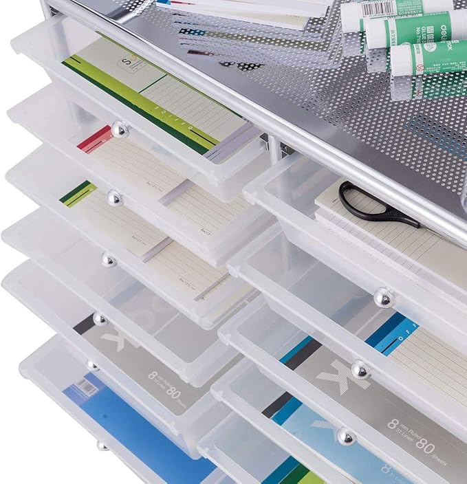 Moccha 12-Drawer Rolling Storage Cart - Under Desk Storage Drawers with wheels for Craft Art Supply Paper Salon, Scrapbook Paper Tools, Mobile Utility Cart for Classroom, Clear - Image 7