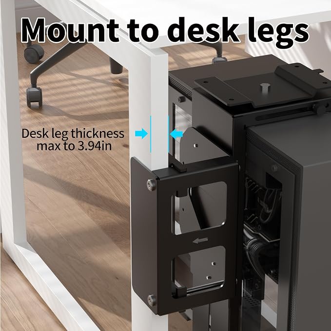 Pholiten Under Desk CPU Mount, 3.94" to 11.61" Wide | Universal Desk Leg CPU Mount, Computer Case CPU Hanger Holder, Table Beam CPU Mount Bracket - Image 4