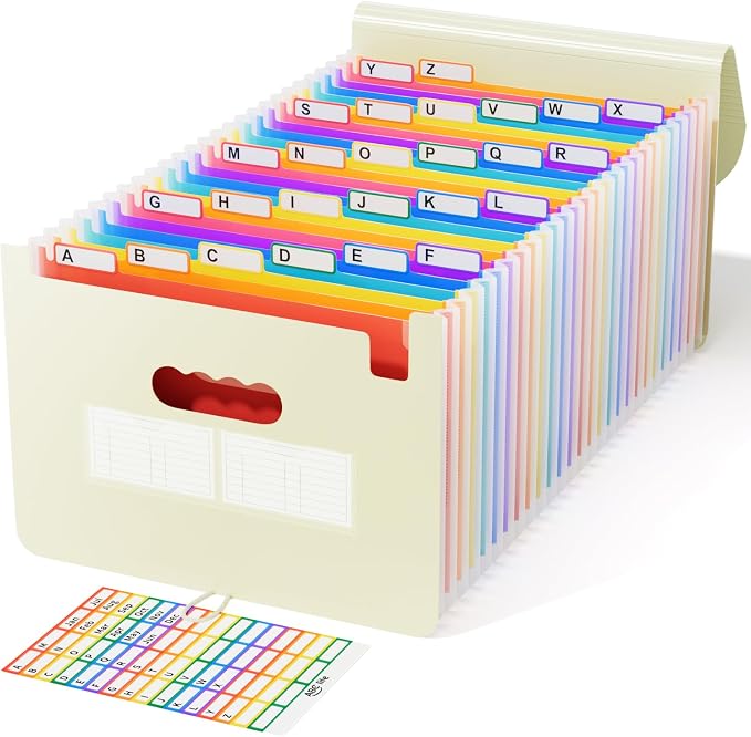 ABC life 26-Pocket Accordion File Organizer, Expanding File Folder | Letter/A4 Size, Plastic Monthly Bill & Tax Receipt Holder with A-Z Tabs for Home, Office, Classroom - Beige Color by ABClife