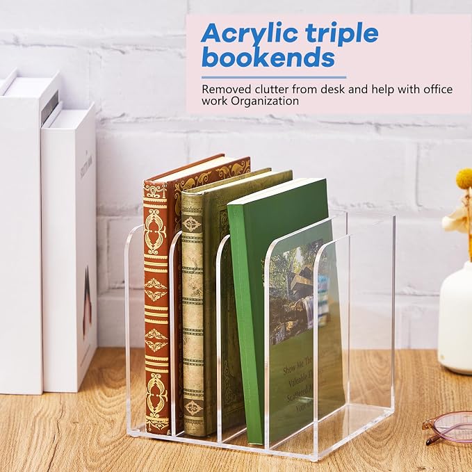 Suzile Clear Acrylic Magazine File Holder with Vertical Compartments Desk Organizer Book Rack for Desk Sorter Paper Folder Office Accessories(Stylish,7 x 6.9 x 6.3 Inch) - Image 5