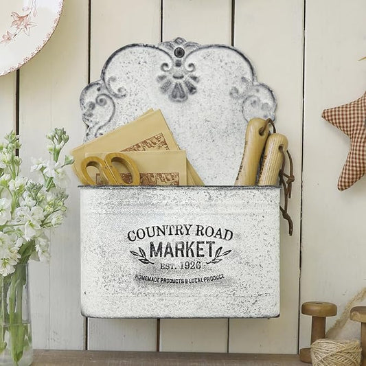 Hanging Storage Baskets Metal Wall Baskets for Mail, Files, Books & Accessories, Wall-Mounted Organizer for Entryway, Kitchen, Office, French Farmhouse Decor（White） by Unknown