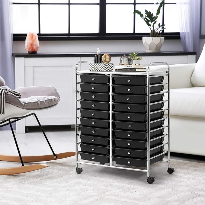 Giantex 20 Drawer Rolling Storage Cart Tools Scrapbook Paper Office School Organizer (25 x 15 x 35 Inch, Black) - Image 4