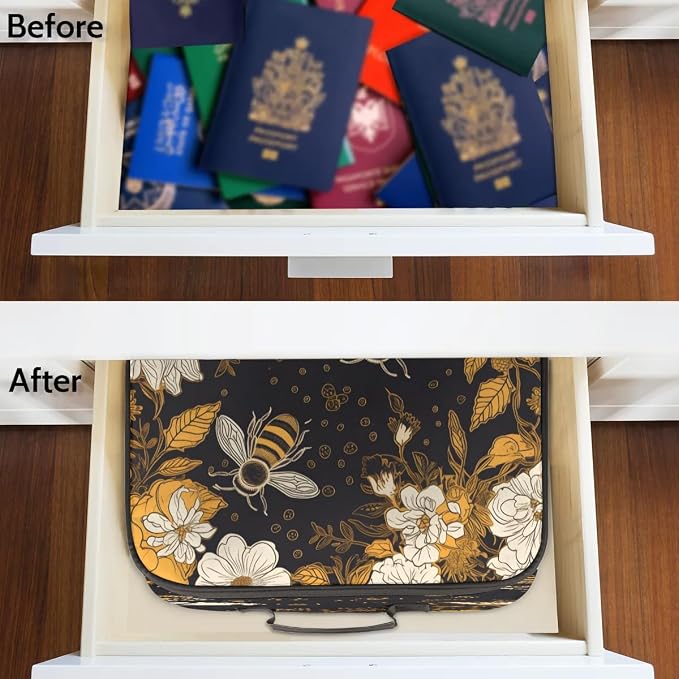 File Organizer Bees Flowers Theme Document Organizer with Handle Portable File Organizer Bag Home Travel Storage Bags for Files Laptop Certificates - Image 6