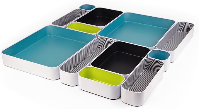 Three by Three Seattle Metal Drawer Organizer Tray Set, 12-Pc (Assorted) | Deep 2" food-safe metal bins; mix & match to customize any drawer; kitchen, bathroom, office & vanity organization by ThreebyThreeSeattle
