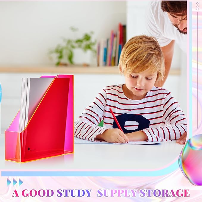 Engrowtic 2 Pcs Fluorescent Powder Vertical Magazine File Holder Acrylic Magazine Holder Storage Organizer Plastic Acrylic Rack for Office Classroom Home Document Paper Book Collection Back to School - Image 5