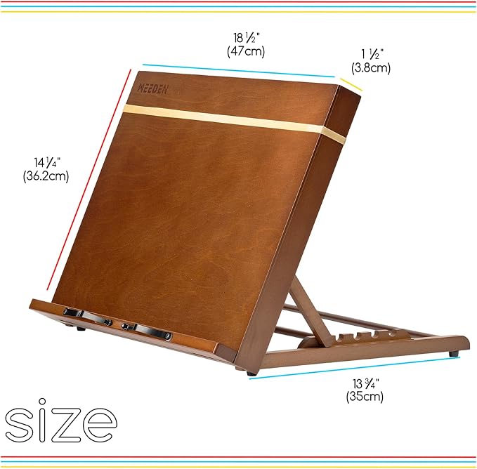 MEEDEN PRO A3 Tabletop Easel with Page Clips, 2 in 1 Versatile Drawing Board for Painting & Book Stand for Reading, 7-Position Adjustable Desktop Easel with Rubber Bands, Foldable Cookbook Holder - Image 2