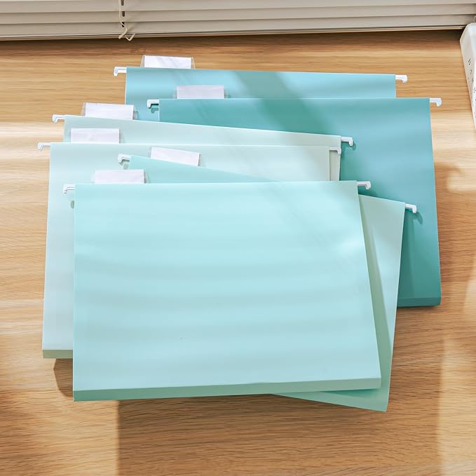 Y YOMA Letter Size - 24 Pack Extra Capacity Hanging File Folders Accordion Decorative Reinforced File Folder Cute Colored Expandable Folder for Office Home with 1/5-Cut Adjustable Tabs, Teal Blue - Image 7