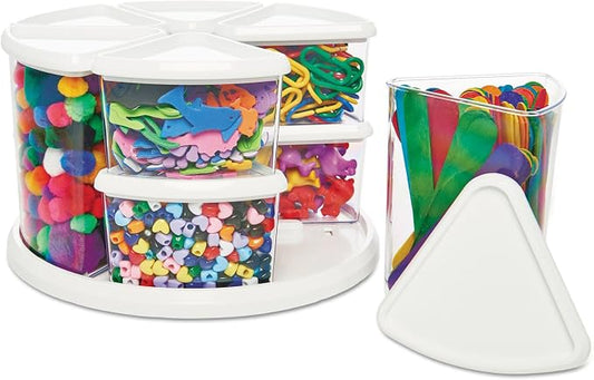 Deflecto Rotating Carousel Craft Organizer, 9-Canister, Includes 3" and 6" Canisters, Removable, Clear, Lids by Deflecto