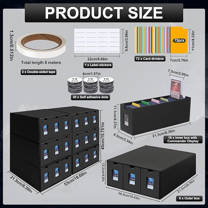 Card Storage Box,10800+ Trading Card Storage 1950+ Toploader Card Storage Box for Commander Display,with 72 Dividers, Labels & Tapes,Fit for TCG, MTG - Image 4