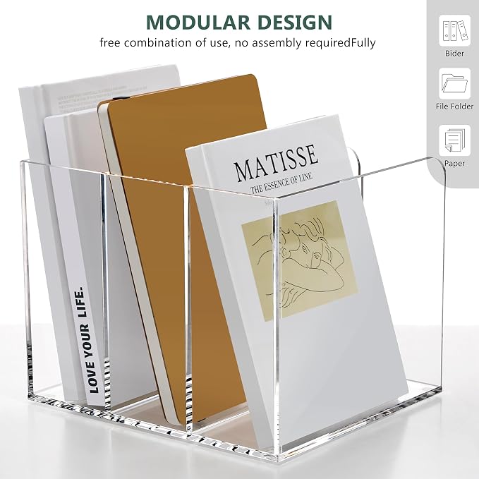 SANRUI Acrylic Magazine Holder Desk Organizer Workspace Sorter Clear 3 Slot | Bookend File Sorter Holder,Folder Rack, Office Accessories Organization Storage with 3 Vertical Compartments - Image 6