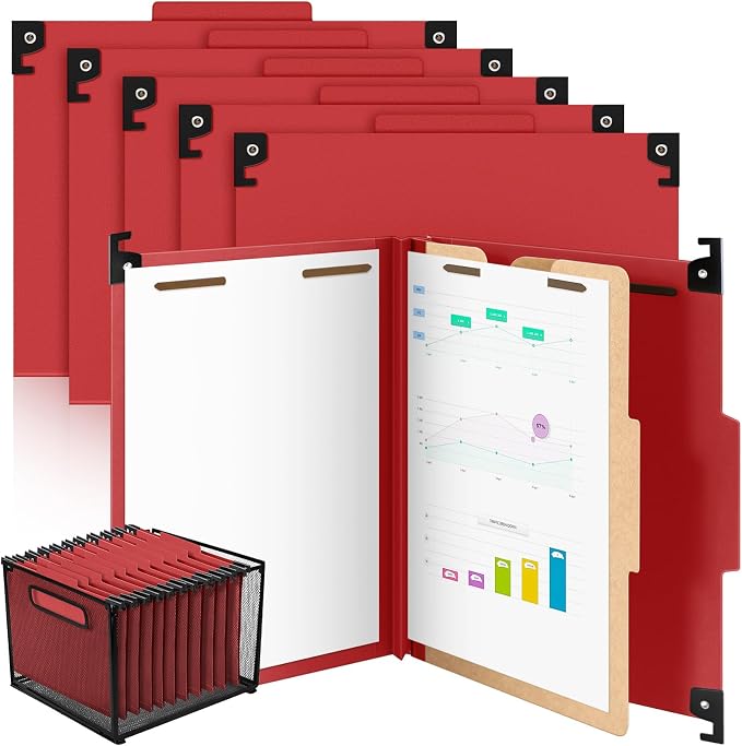 Henoyso 10 Pcs Hanging Classification Folders Bulk with 2 Prongs, 1 Divider Letter Size, 2 Inch Expansions Pressboard File Folder, 1/3-cut Tab File Organizer (1 Divider,Dark Red) by Henoyso