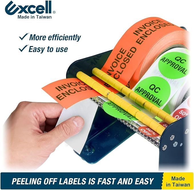 Excell LD-618 Multi-Roll Metal Table Label Dispenser (Fits up to 6.5") | Sturdy metal dispenser with 4 non-slip suction cups. Removable dividers for multi-roll labels up to 6.5". Easy peeling. - Image 2