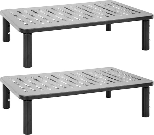 Mount-It! Metal Monitor Riser 2-Pack | Height Adjustable Computer Display and Laptop Stand for Desktop | Fits Up to 32" Screens, 44 Lbs Capacity, Set of Two Risers by Mount-It