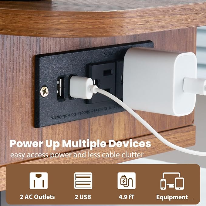 Artswish Dual Monitor Stand with Power Outlet, Brown Desk Monitor Riser | 2 AC Outlets & 2 USB Ports, RGB Lighting, Sliding Storage, Flexible Side Shelf, Desk Riser for Office, Work and Study - Image 5