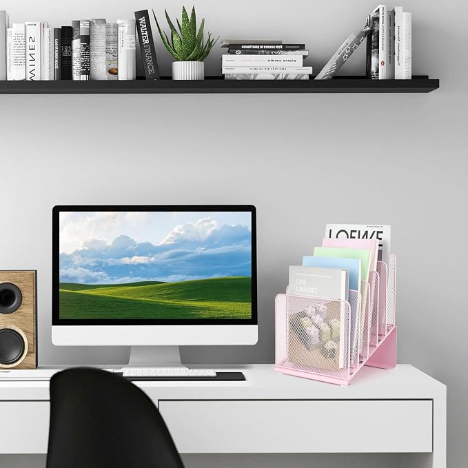 LEKETREE File Organizer for Desk, Desk Organizer with 5-Section Vertical File Rack, Folder Organizer,Workspace Organizers (Pink) - Image 6